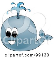 Royalty Free RF Clipart Illustration Of A Round Blue Whale Spouting Water by Pams Clipart
