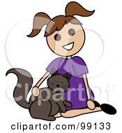Poster, Art Print Of Brunette Stick Girl Petting A Cat