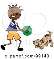 Poster, Art Print Of Black Stick Boy Playing Ball With A Dog