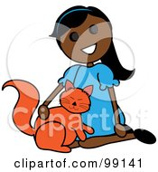 Royalty Free RF Clipart Illustration Of An Indian Stick Girl Petting A Cat