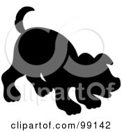 Royalty Free RF Clipart Illustration Of A Black Silhouetted Puppy Dog In A Curious Pose