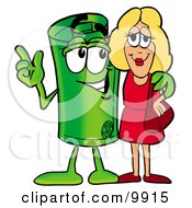 Rolled Money Mascot Cartoon Character Talking To A Pretty Blond Woman
