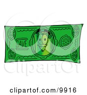Rolled Money Mascot Cartoon Character On A Dollar Bill
