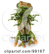 Royalty Free RF Clipart Illustration Of A 3d Pauntz Chameleon Lizard Character Holding A Plant by Julos