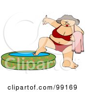 Royalty Free RF Clipart Illustration Of A Chubby Woman In A Red Bikini Dipping Her Foot In A Kiddie Pool by djart