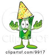 Rolled Money Mascot Cartoon Character Wearing A Birthday Party Hat