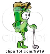 Rolled Money Mascot Cartoon Character Leaning On A Golf Club While Golfing by Mascot Junction