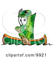 Rolled Money Mascot Cartoon Character Rowing A Boat