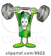 Rolled Money Mascot Cartoon Character Holding A Heavy Barbell Above His Head