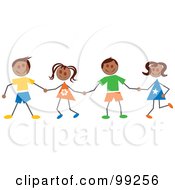 Poster, Art Print Of Hispanic Stick Children Holding Hands