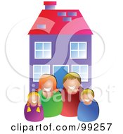 Poster, Art Print Of Happy White Family In Front Of Their Home