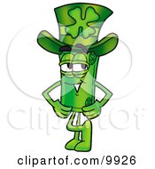 Rolled Money Mascot Cartoon Character Wearing A Saint Patricks Day Hat With A Clover On It