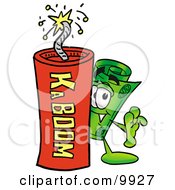 Rolled Money Mascot Cartoon Character Standing With A Lit Stick Of Dynamite