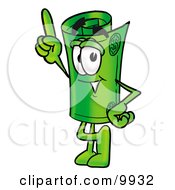 Clipart Picture Of A Rolled Money Mascot Cartoon Character Pointing Upwards