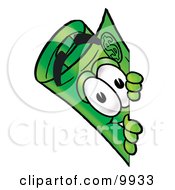 Clipart Picture Of A Rolled Money Mascot Cartoon Character Peeking Around A Corner