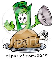 Poster, Art Print Of Rolled Money Mascot Cartoon Character Serving A Thanksgiving Turkey On A Platter