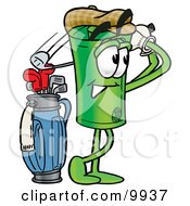 Clipart Picture Of A Rolled Money Mascot Cartoon Character Swinging His Golf Club While Golfing