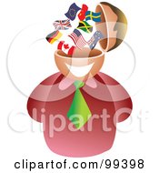 Royalty Free RF Clipart Illustration Of A Businessman With A Flag Brain