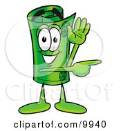 Poster, Art Print Of Rolled Money Mascot Cartoon Character Waving And Pointing