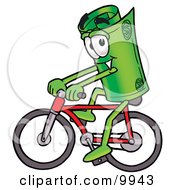Rolled Money Mascot Cartoon Character Riding A Bicycle
