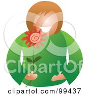 Royalty Free RF Clipart Illustration Of A Woman Holding A Flower