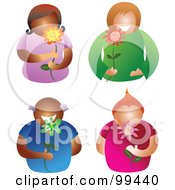 Royalty Free RF Clipart Illustration Of A Digital Collage Of Men And Women Holding Flowers
