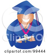 Poster, Art Print Of Male Graduate In A Blue Cap And Gown Holding His Diploma