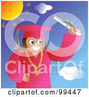 Royalty Free RF Clipart Illustration Of A Female Graduate In A Pink Cap And Gown Holding Her Diploma On A Sunny Day by Prawny