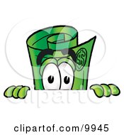 Rolled Money Mascot Cartoon Character Peeking Over A Surface