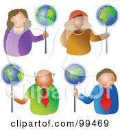 Poster, Art Print Of Digital Collage Of Business Men And Women Holding Globe Signs