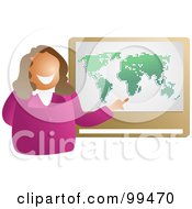 Royalty Free RF Clipart Illustration Of A White Geography Teacher Pointing To A Map On A Board by Prawny
