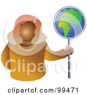 Poster, Art Print Of Business Woman Holding A Globe Sign