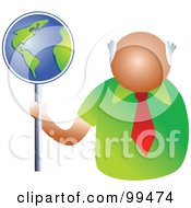Royalty Free RF Clipart Illustration Of A Businessman Holding A Globe Sign