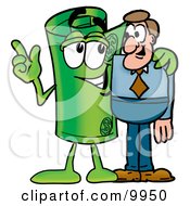 Rolled Money Mascot Cartoon Character Talking To A Business Man by Mascot Junction