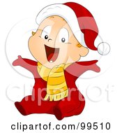 Baby Boy In A Santa Suit Holding His Arms Open