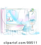 Artistic Scene Of A Residential Bathroom With A Tub And Sink