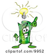 Rolled Money Mascot Cartoon Character With A Bright Idea