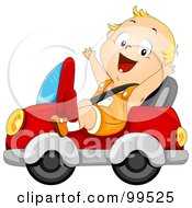 Poster, Art Print Of Baby Boy Driving A Car And Wearing A Seat Belt
