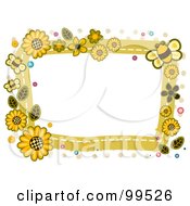 Poster, Art Print Of White Frame Bordered In Sunflowers And Bees