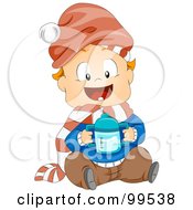 Poster, Art Print Of Baby Boy Sitting And Holding A Sippy Cup