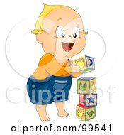 Poster, Art Print Of Baby Boy Stacking Toy Blocks