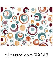 Poster, Art Print Of Seamless Turquoise Brown And Orange Retro Circles On White Pattern Design Background