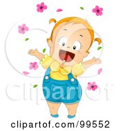 Royalty Free RF Clipart Illustration Of A Cute Baby Girl Playing In Pink Flowers by BNP Design Studio