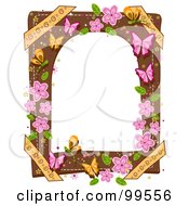 White Frame Bordered With Butterflies And Pink Flowers