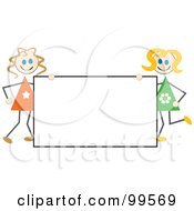 Royalty Free RF Clipart Illustration Of Stick Girls Holding A Blank Sign