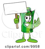 Rolled Money Mascot Cartoon Character Holding A Blank Sign