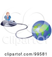 Poster, Art Print Of Businessman On A Mouse Connected To A Globe