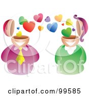 Royalty Free RF Clipart Illustration Of A Business Man And Women With Loving Brains