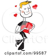 Royalty Free RF Clipart Illustration Of A Man In Black Carrying A Red Heart