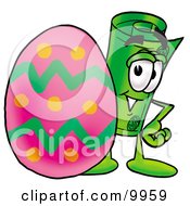 Rolled Money Mascot Cartoon Character Standing Beside An Easter Egg
